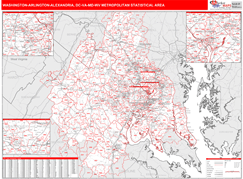 Washington-Arlington-Alexandria Metro Area Digital Map Red Line Style